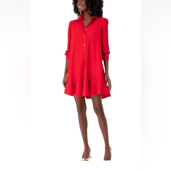 NWT Tuckernuck Red Crepe Callahan Shirt Dress XXL 2XL Long Sleeve Preppy $128 - Picture 1 of 6